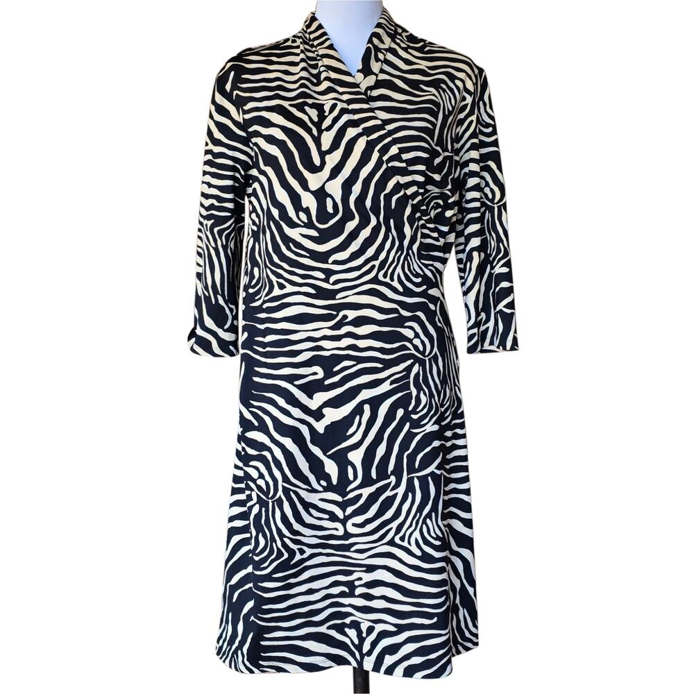 Faux Wrap Dress J. McLaughlin Panama L Brown Zebra Stretch 3/4 Sleeve Surplice